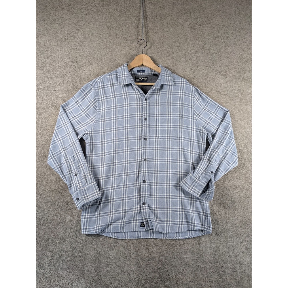 Rye Flannel Shirt Mens Large Short Gray Plaid Cotton Slim‎ Fit Comfort Button Up